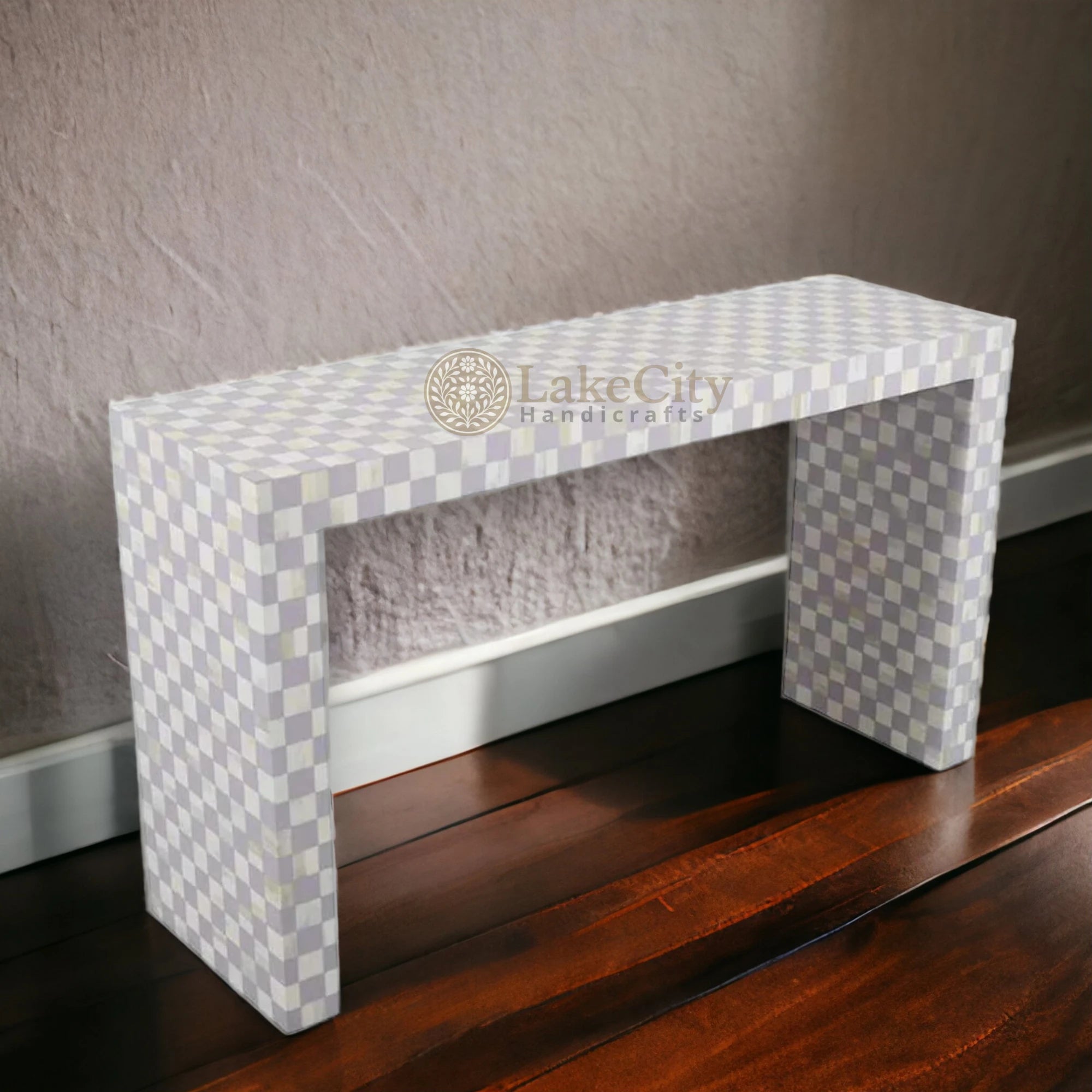 Bone Inlay Checkerboard Design Console Table With Multi Color