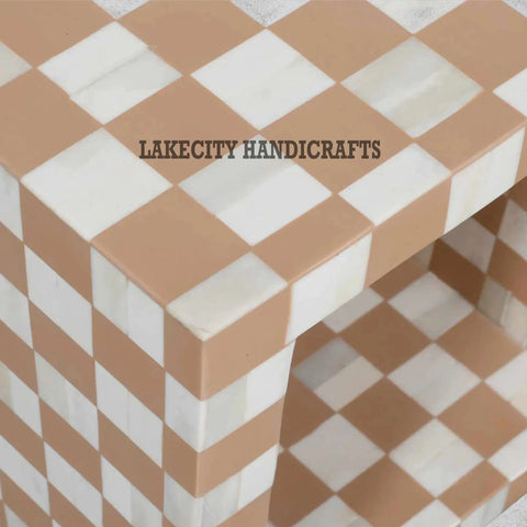 Bone Inlay Checkerboard Design Side Table | Bone Inlay Checkerboard Design End Table