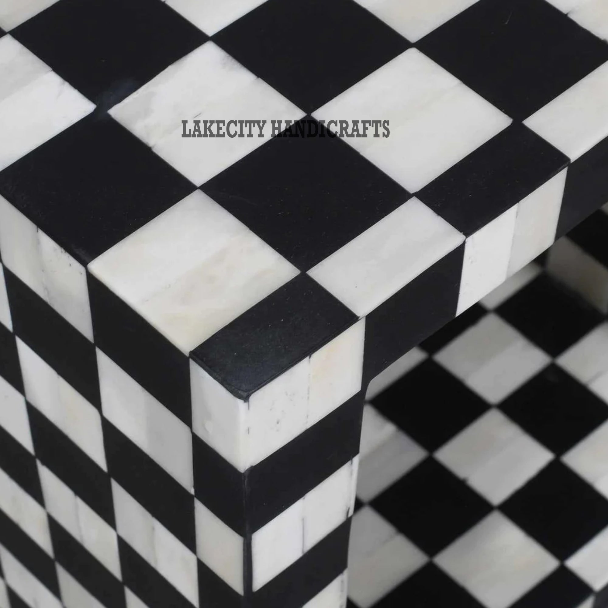 Bone Inlay Checkerboard Design Side Table | Bone Inlay Checkerboard Design End Table
