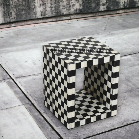 Bone Inlay Checkerboard Design Side Table | Bone Inlay Checkerboard Design End Table