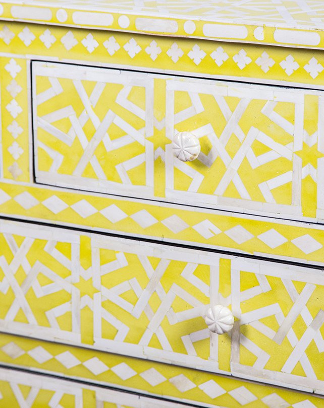 Yellow Bone Inlay Chest Of 4 Drawer Star Geometrical Design 3