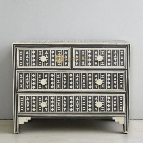 Tribal Bone Inlay Chest of 4 Drawers | Tribal Bone Inlay 4 Drawers Dresser Table