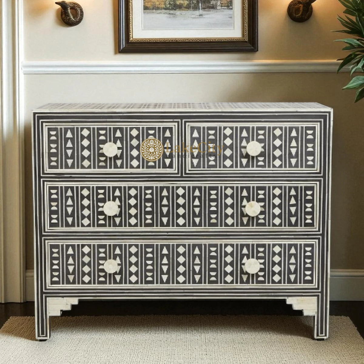 Tribal Bone Inlay Chest of 4 Drawers | Tribal Bone Inlay 4 Drawers Dresser Table