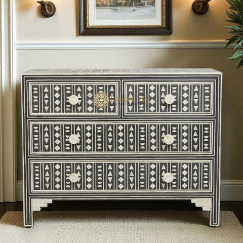 Tribal Bone Inlay Chest of 4 Drawers | Tribal Bone Inlay 4 Drawers Dresser Table