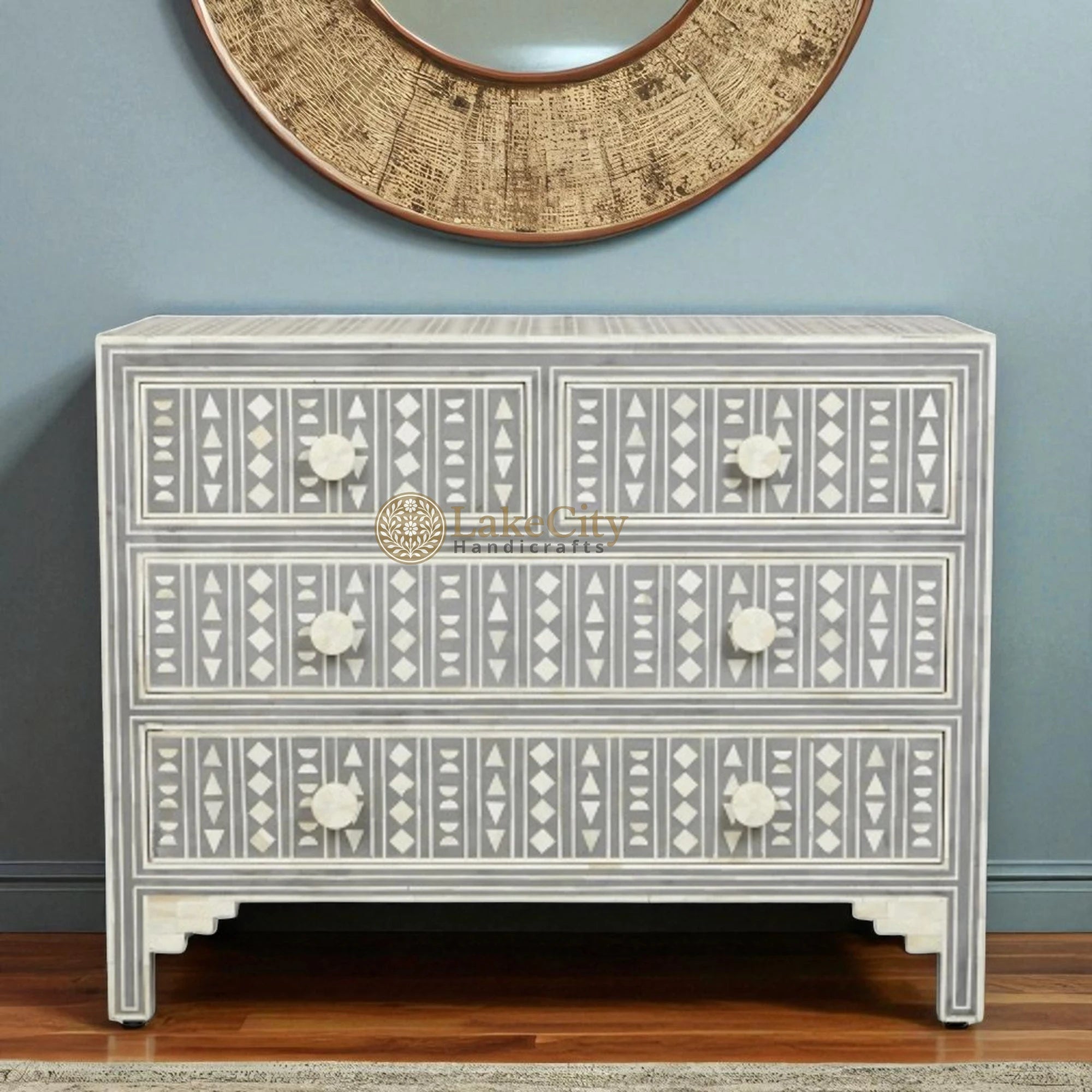 Tribal Bone Inlay Chest of 4 Drawers | Tribal Bone Inlay 4 Drawers Dresser Table