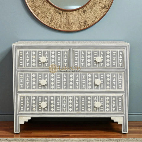 Tribal Bone Inlay Chest of 4 Drawers | Tribal Bone Inlay 4 Drawers Dresser Table