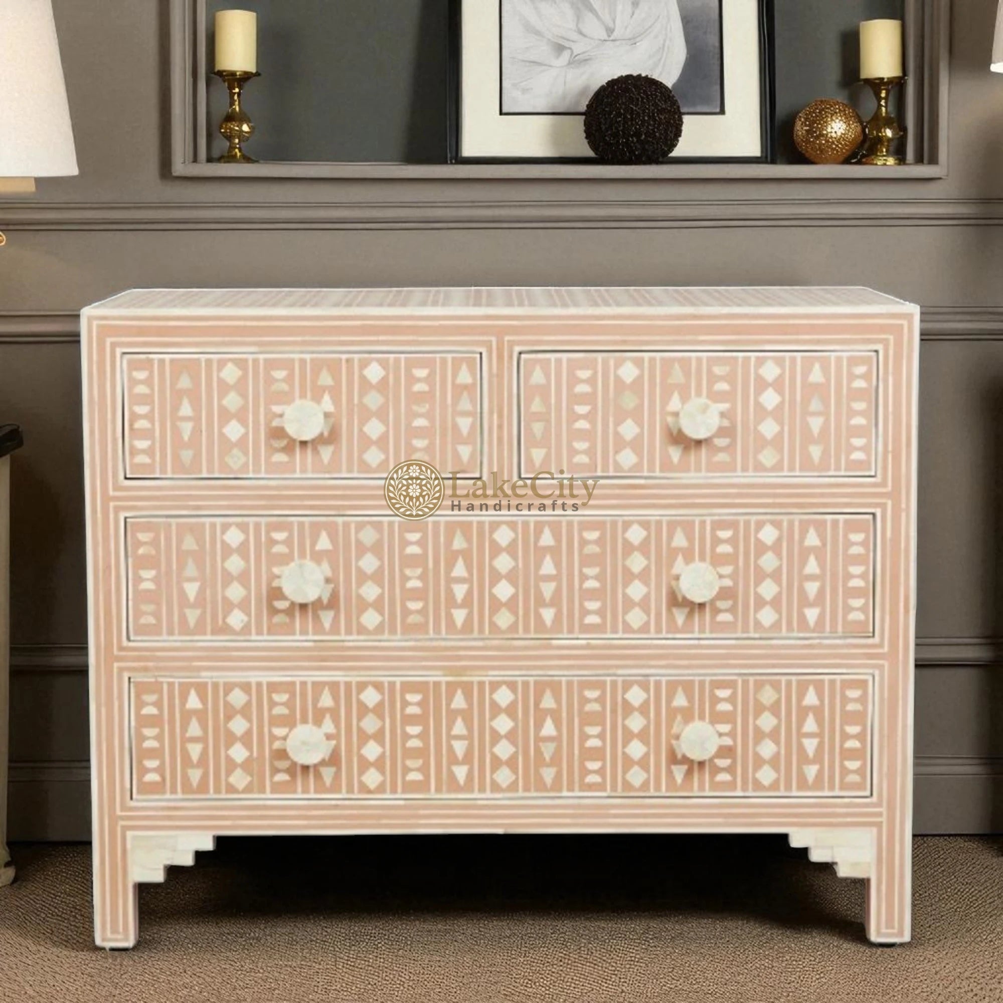 Tribal Bone Inlay Chest of 4 Drawers | Tribal Bone Inlay 4 Drawers Dresser Table