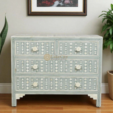 Tribal Bone Inlay Chest of 4 Drawers | Tribal Bone Inlay 4 Drawers Dresser Table