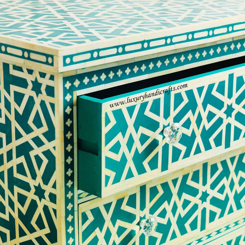 Green Bone Inlay Chest Of 3 Drawer Star Geometrical Design 4