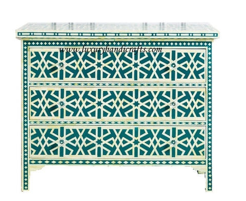 Green Bone Inlay Chest Of 3 Drawer Star Geometrical Design 3