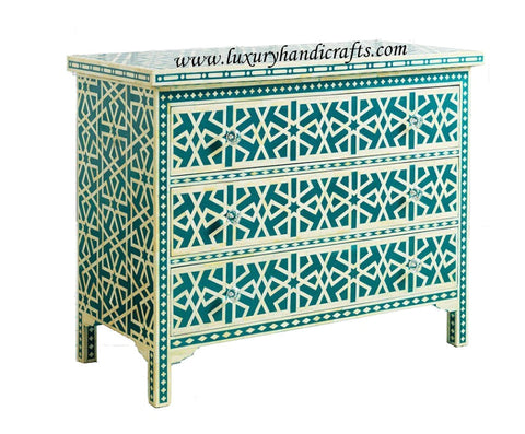 Green Bone Inlay Chest Of 3 Drawer Star Geometrical Design 2