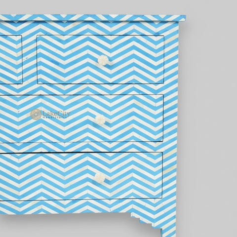 Bone Inlay Chevron Design 4 Drawers Chest Aqua