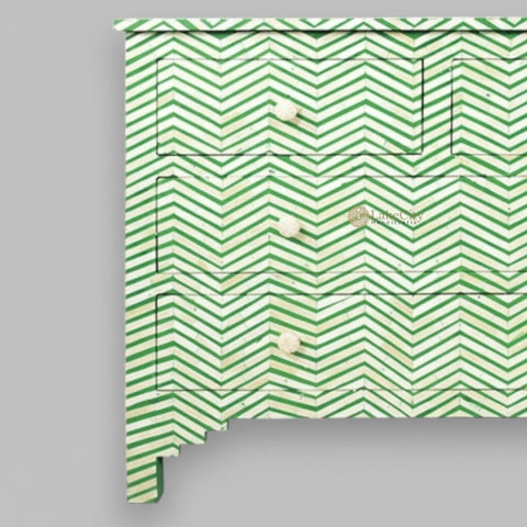 Bone Inlay Chevron Design 4 Drawers Green