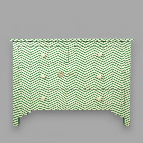 Bone Inlay Chevron Design 4 Drawers Green