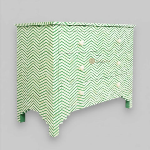 Bone Inlay Chevron Design 4 Drawers Green