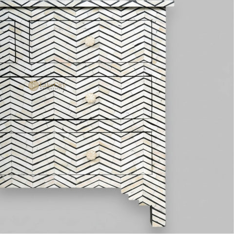 Bone Inlay Chevron Design 4 Drawers Chest Black