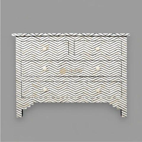 Bone Inlay Chevron Design 4 Drawers Chest Black