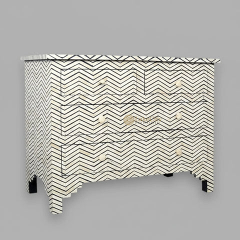 Bone Inlay Chevron Design 4 Drawers Chest Black
