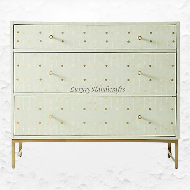 Dot Bone Inlay 3 Drawer Dresser Mint Green 1