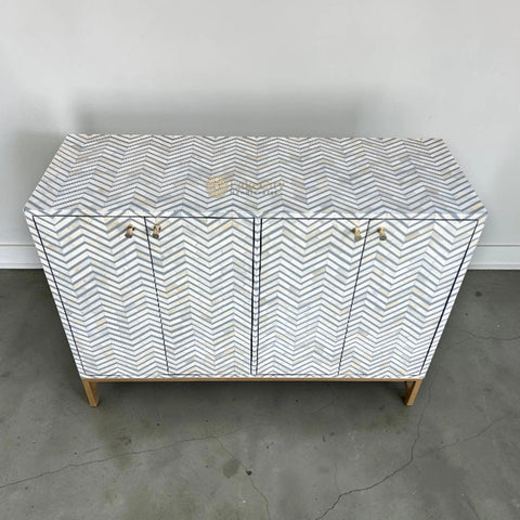 Bone Inlay Chevron Design 2 Doors Media Console Table Grey | Entertainment Unit Grey