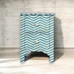Bone Inlay Chevron Design 2 Drawers Bedside Table Aqua
