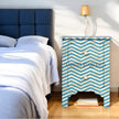 Bone Inlay Chevron Design 2 Drawers Bedside Table Aqua