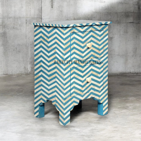 Bone Inlay Chevron Design 2 Drawers Bedside Table
