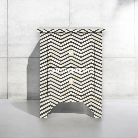 Bone Inlay Chevron Design 2 Drawers Bedside Table
