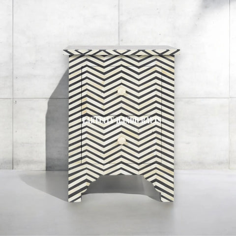 Bone Inlay Chevron Design 2 Drawers Bedside Table