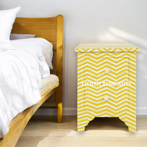 Bone Inlay Chevron Design 2 Drawers Bedside Table