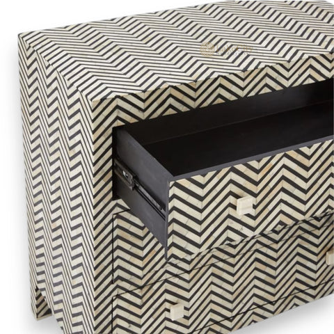 Bone Inlay Chevron Design 3 Drawers Dresser Table Black