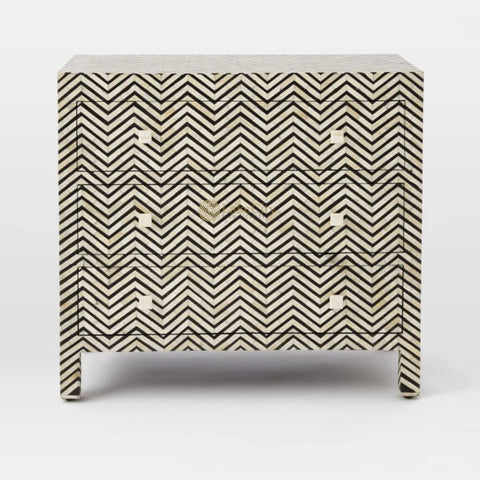 Bone Inlay Chevron Design 3 Drawers Dresser Table Black