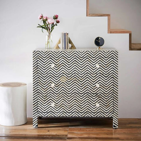 Bone Inlay Chevron Design 3 Drawers Dresser Table Black