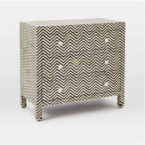 Bone Inlay Chevron Design 3 Drawers Dresser Table Black
