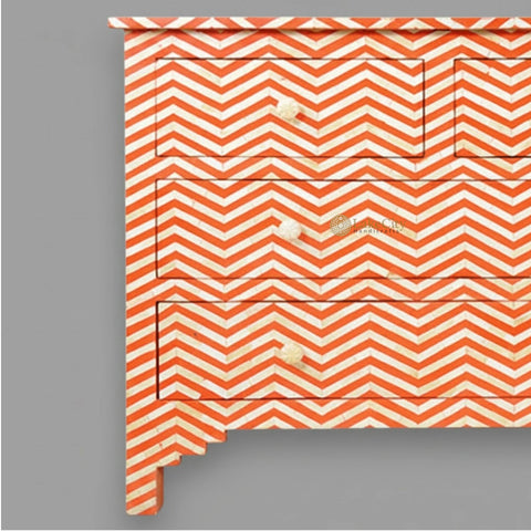 Bone Inlay Chevron Design 4 Drawers Chest Orange