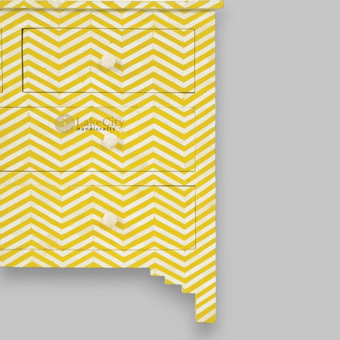 Bone Inlay Chevron Design 4 Drawers Chest Yellow