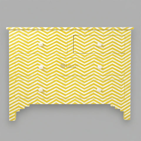 Bone Inlay Chevron Design 4 Drawers Chest Yellow