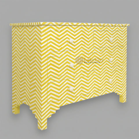 Bone Inlay Chevron Design 4 Drawers Chest Yellow