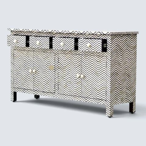Bone Inlay Chevron Design 4 Drawers & 4 Doors Sideboard Black