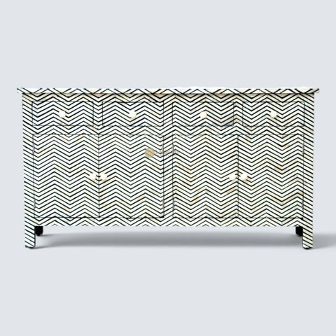 Bone Inlay Chevron Design 4 Drawers & 4 Doors Sideboard Black