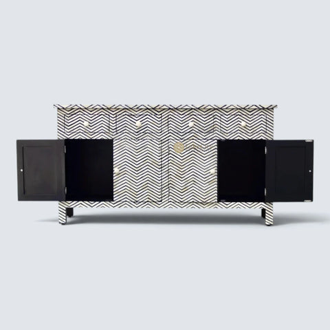 Bone Inlay Chevron Design 4 Drawers & 4 Doors Sideboard Black