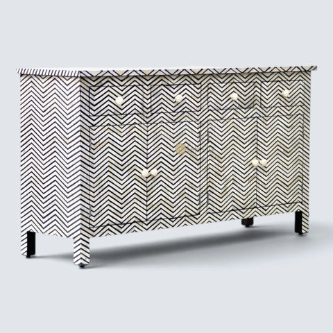 Bone Inlay Chevron Design 4 Drawers & 4 Doors Sideboard Black