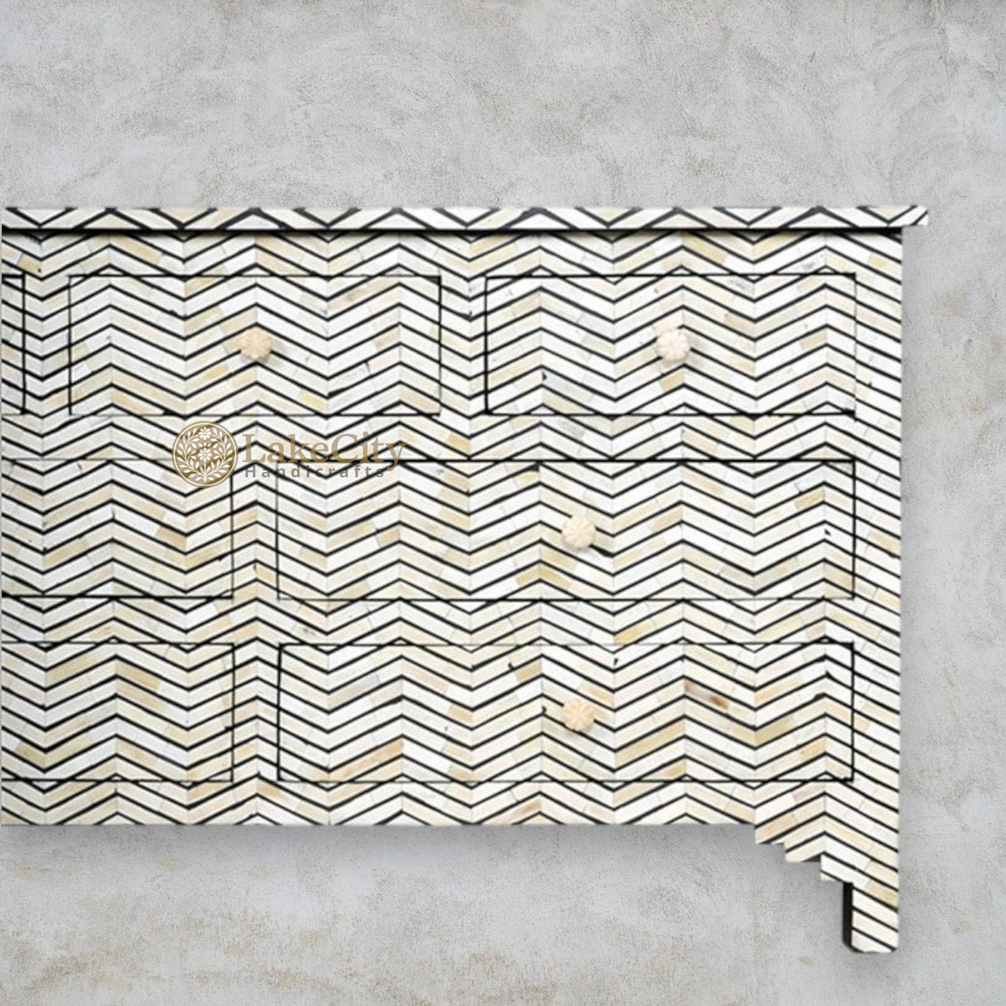 Bone Inlay Chevron Design 7 Drawers Chest Black