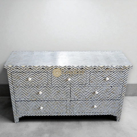 Bone Inlay Chevron Design 7 Drawers Chest Black