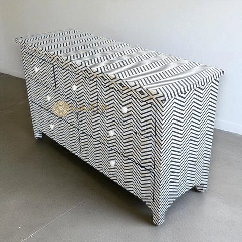 Bone Inlay Chevron Design 7 Drawers Chest Black