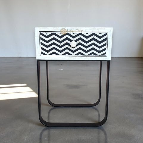 FUSION Chevron Bone Inlay Bedside Black | Bone Inlay Nightstand