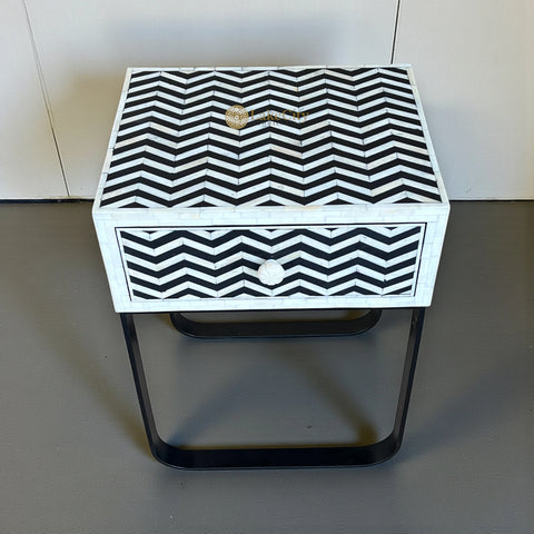 FUSION Chevron Bone Inlay Bedside Black | Bone Inlay Nightstand