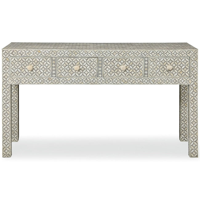 Bone Inlay Console 4 Drawers Geometric Design Grey 1