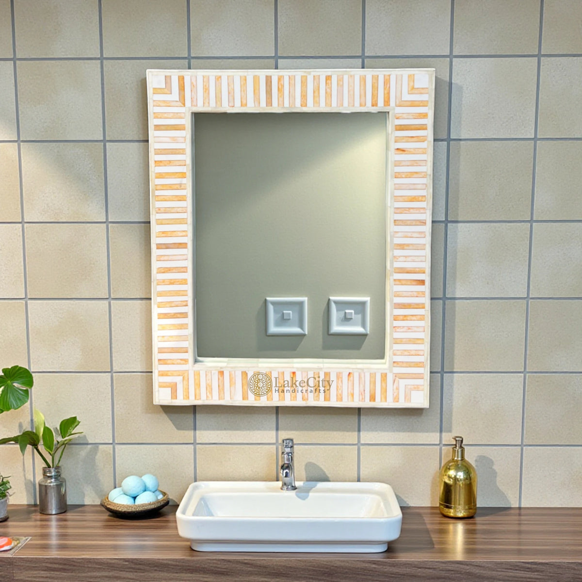 Nala Bone Inlay Striped Mirror Natural