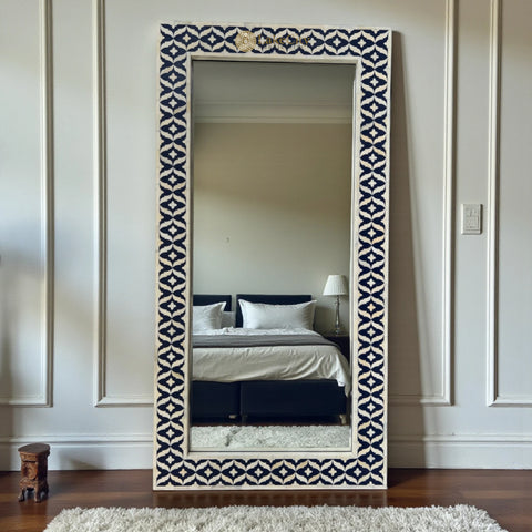 Maya Bone Inlay Floor Mirror Navy Blue